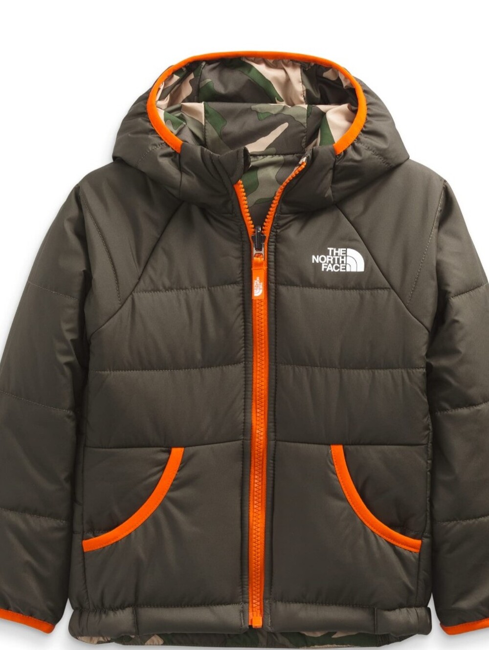 North Face Reversible Perrito Jacket Army Green Camo Full Zip Hooded Sz 3T
